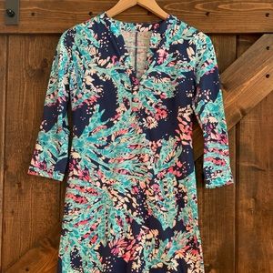LILLY PULITZER Delora Dress High Tide Navy Coral Club XXS